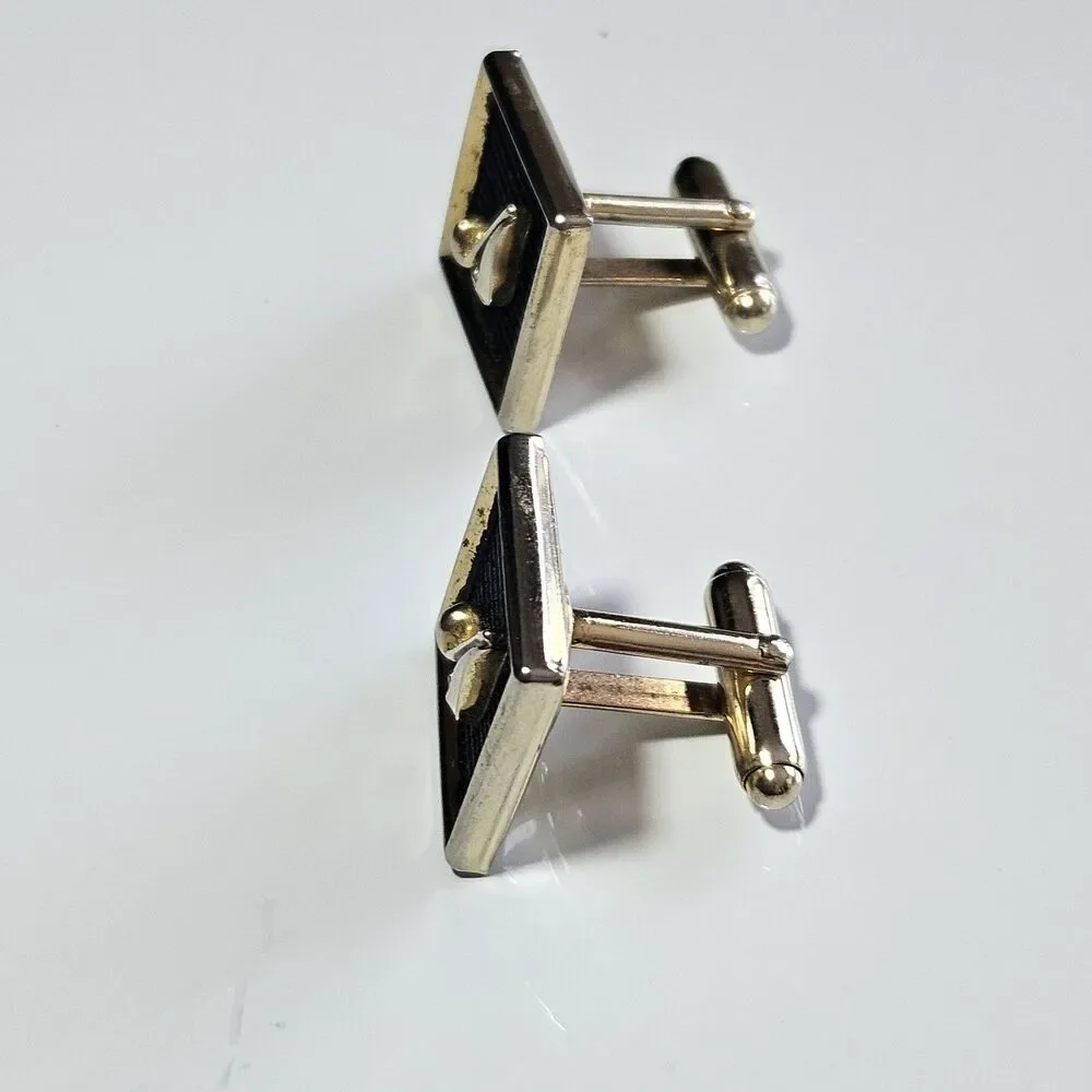 Gold Tone Black Vintage 1960's Signed Anson Musical Note Cuff Links